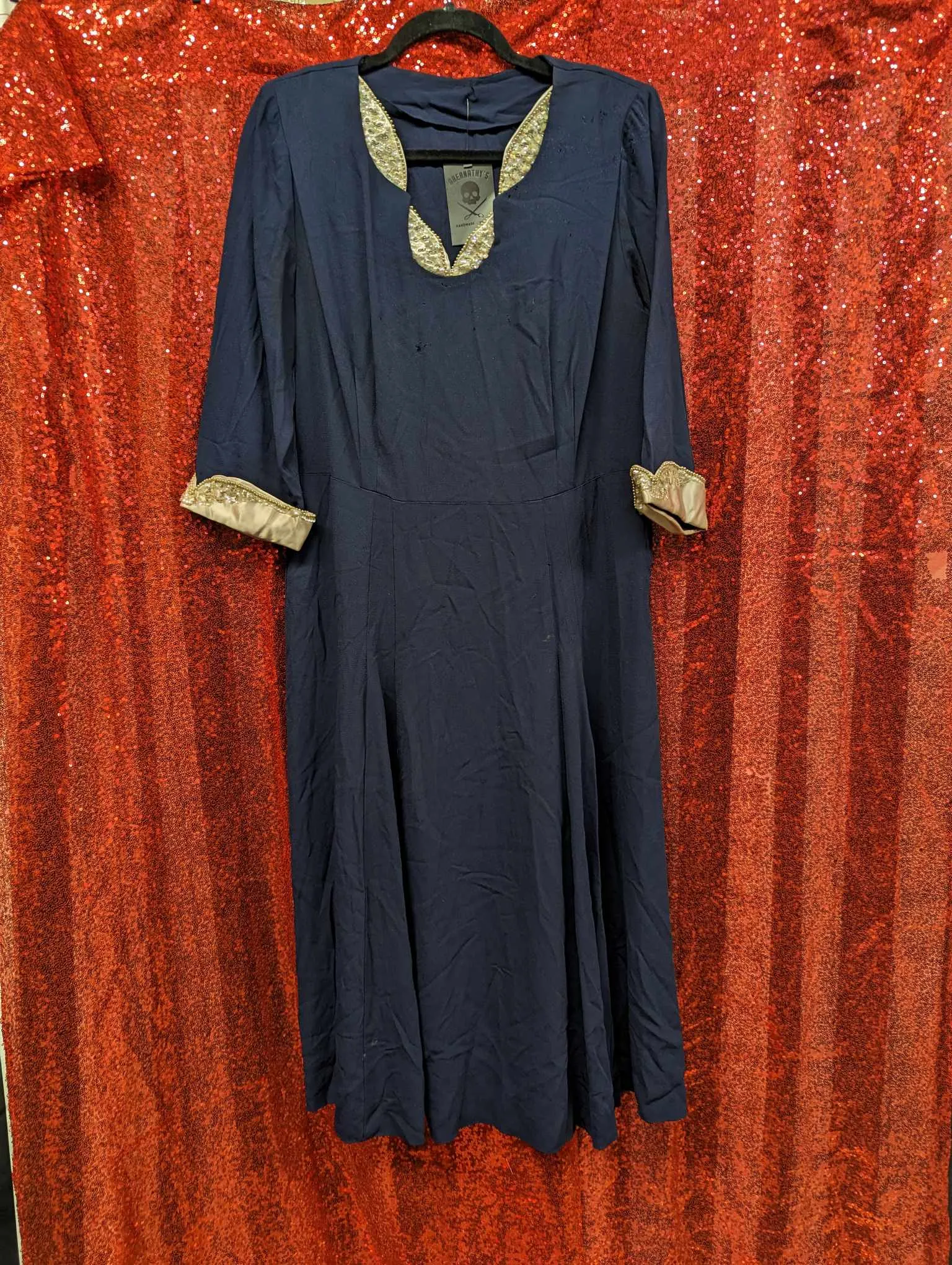 Vintage 40s AS IS Blue Crepe and Sequin Dress