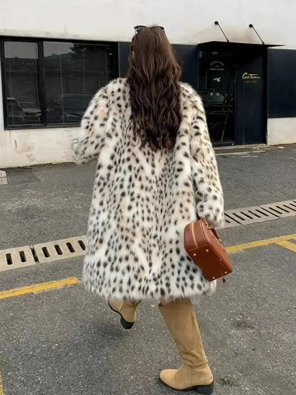 Wenkouban-Winter outfits Christmas Black Friday Lapel Open Stitch Faux Fur Leopard Print Coat