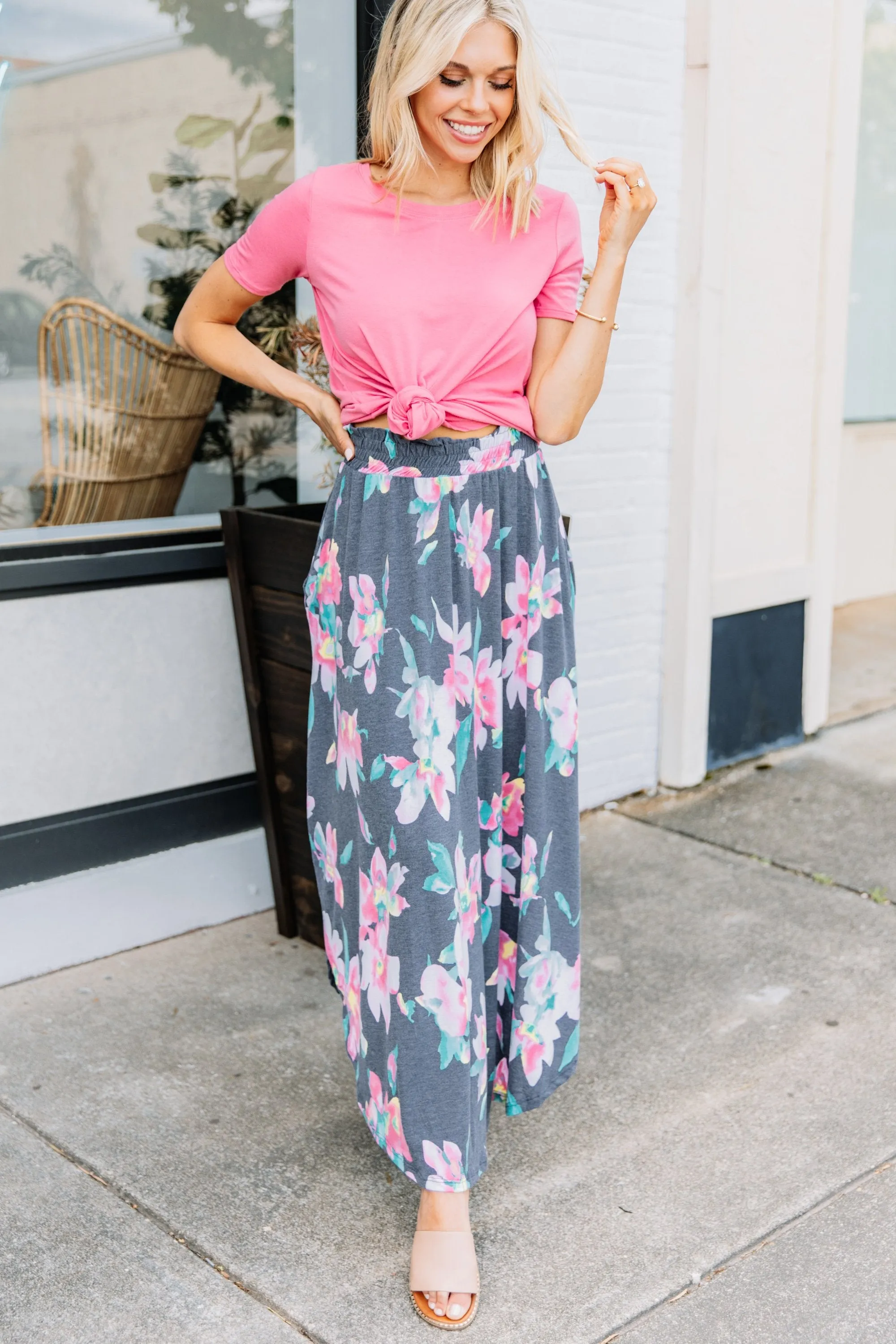 What A Lovely Life Navy Blue Floral Maxi Skirt