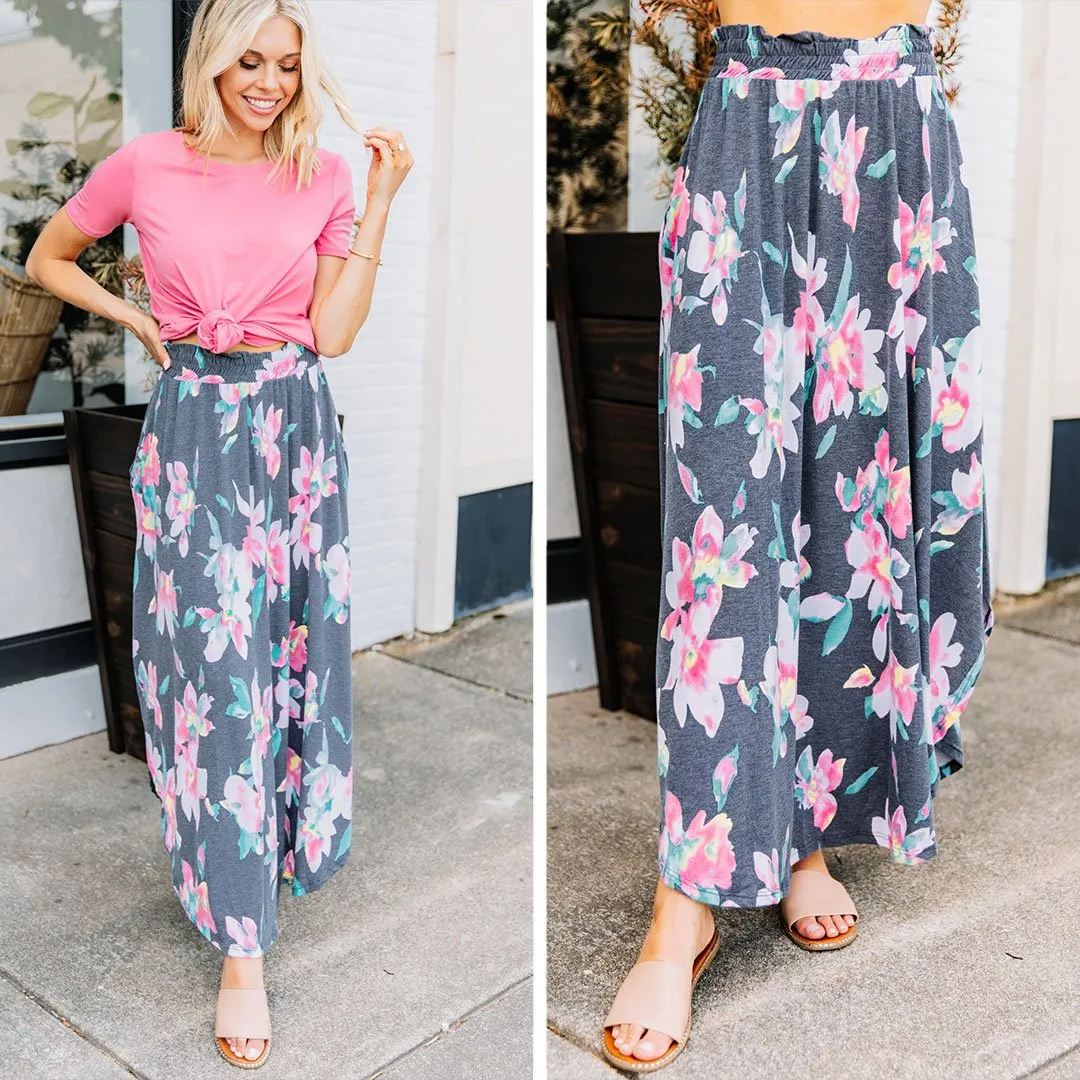 What A Lovely Life Navy Blue Floral Maxi Skirt