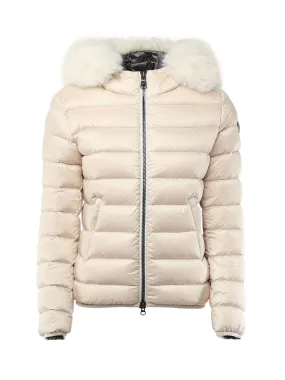 White Down Coat with Fur Hood