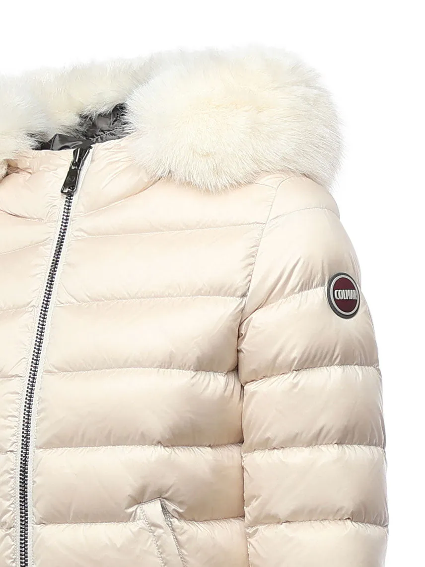 White Down Coat with Fur Hood