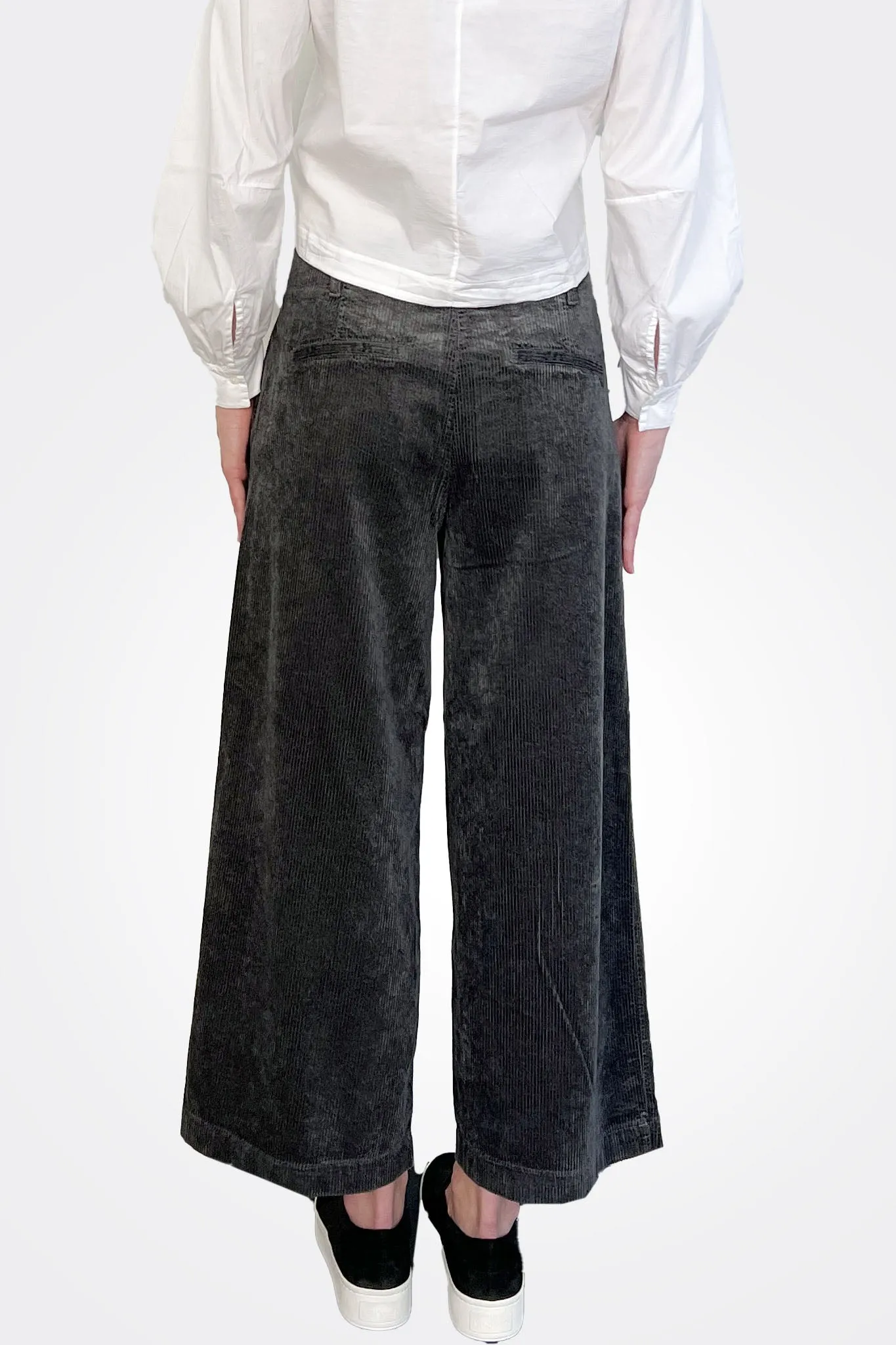 Wide Leg Corduroy Trousers - Grey