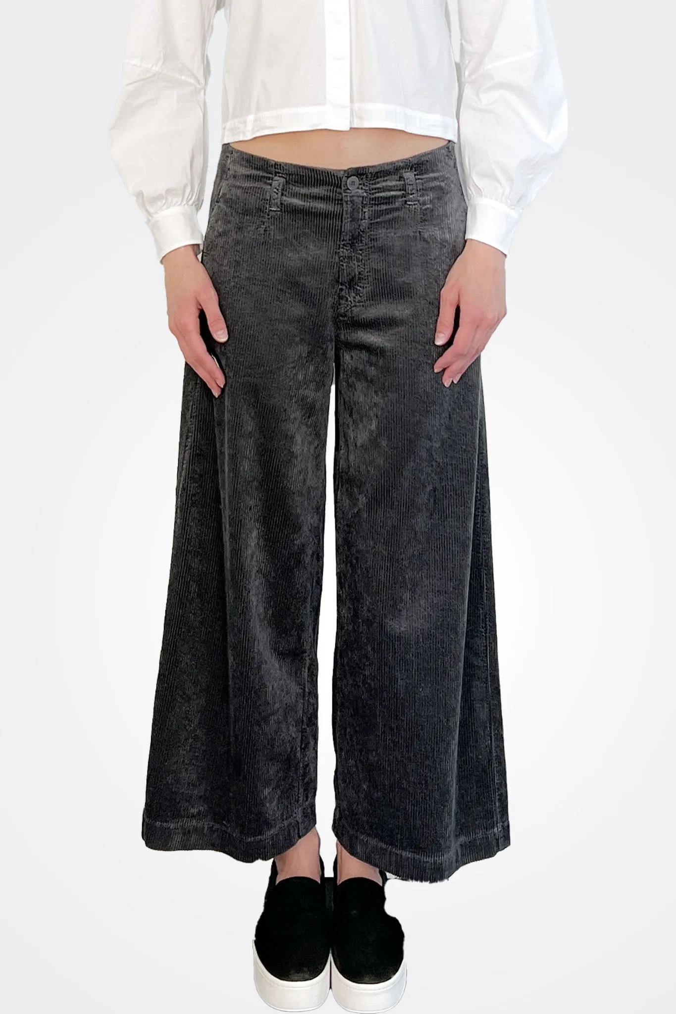 Wide Leg Corduroy Trousers - Grey