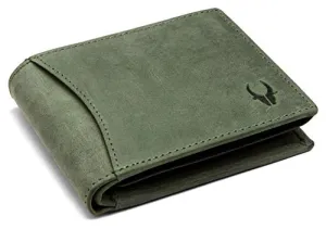 WildHorn Green Leather Wallet for Men I 9 Card Slots I 2 Currency & Secret Compartments I 1 Zipper & 3 ID Card Slots