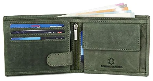 WildHorn Green Leather Wallet for Men I 9 Card Slots I 2 Currency & Secret Compartments I 1 Zipper & 3 ID Card Slots