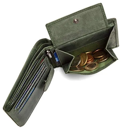 WildHorn Green Leather Wallet for Men I 9 Card Slots I 2 Currency & Secret Compartments I 1 Zipper & 3 ID Card Slots