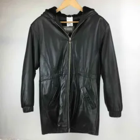 Wilson Leather Size S Black Leather Zip Front Hooded Faux Fur Lined Coat