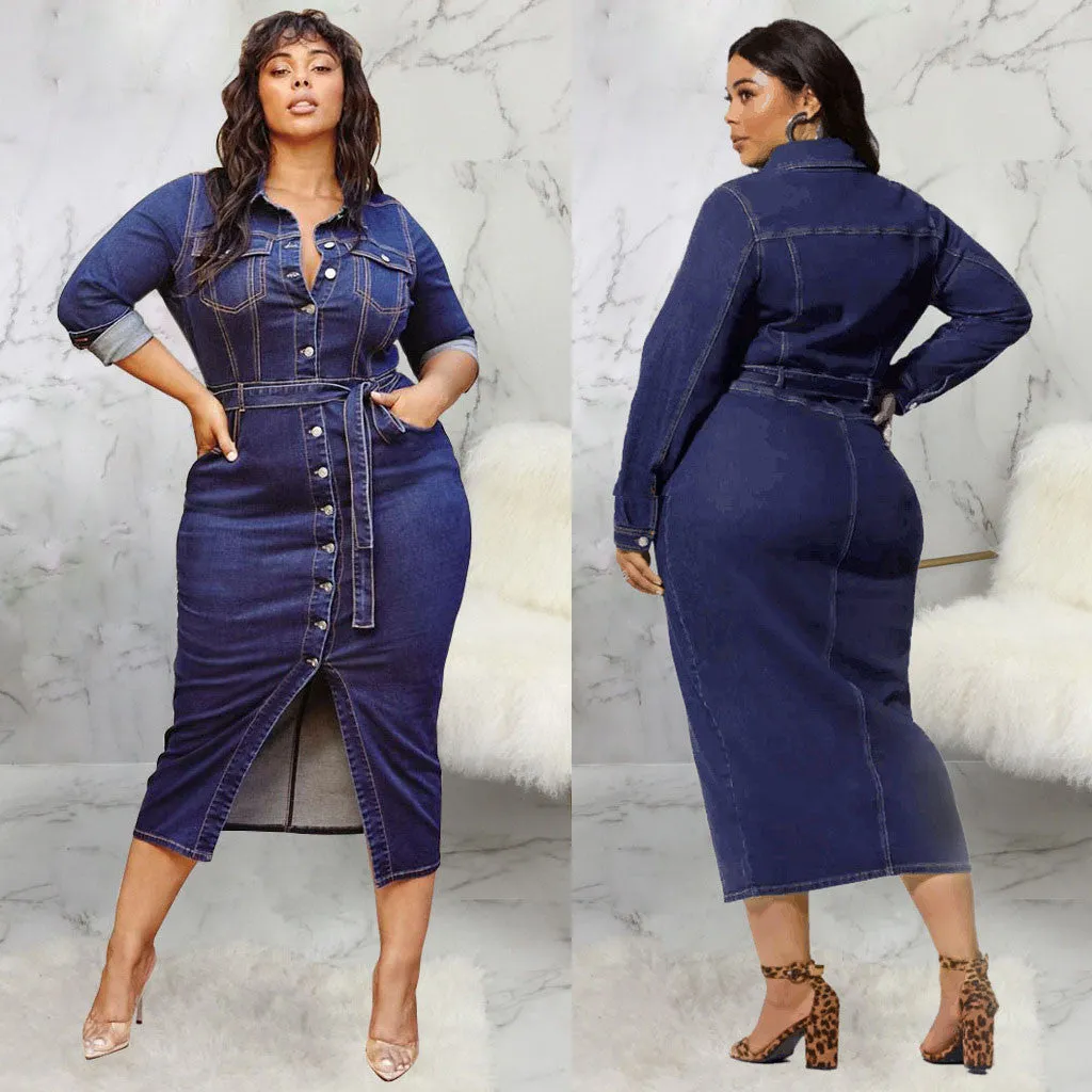 Women Casual Long Sleeves Denim Dress