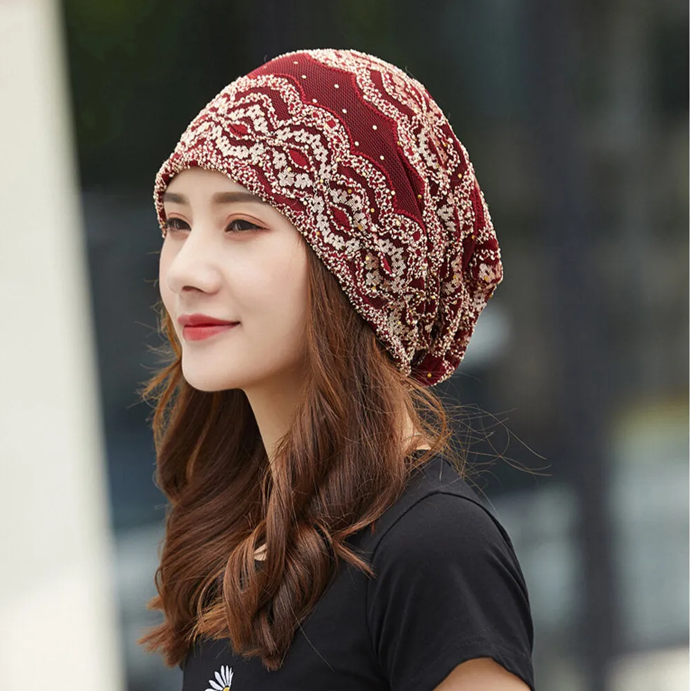 Women Cotton Ethnic Style Floral Embroidery Warm Casual Outdoor Brimless Beanie