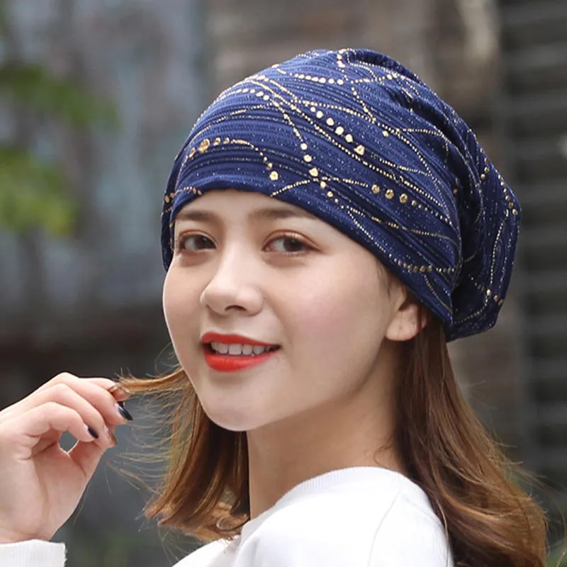 Women Ethnic Cotton Breathable Beanie Cap Fashion Print Brimless Cap