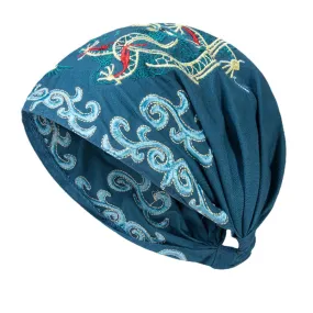 Women Ethnic Embroidery Beanie Caps Vintage Good Elastic Breathable Turban Caps