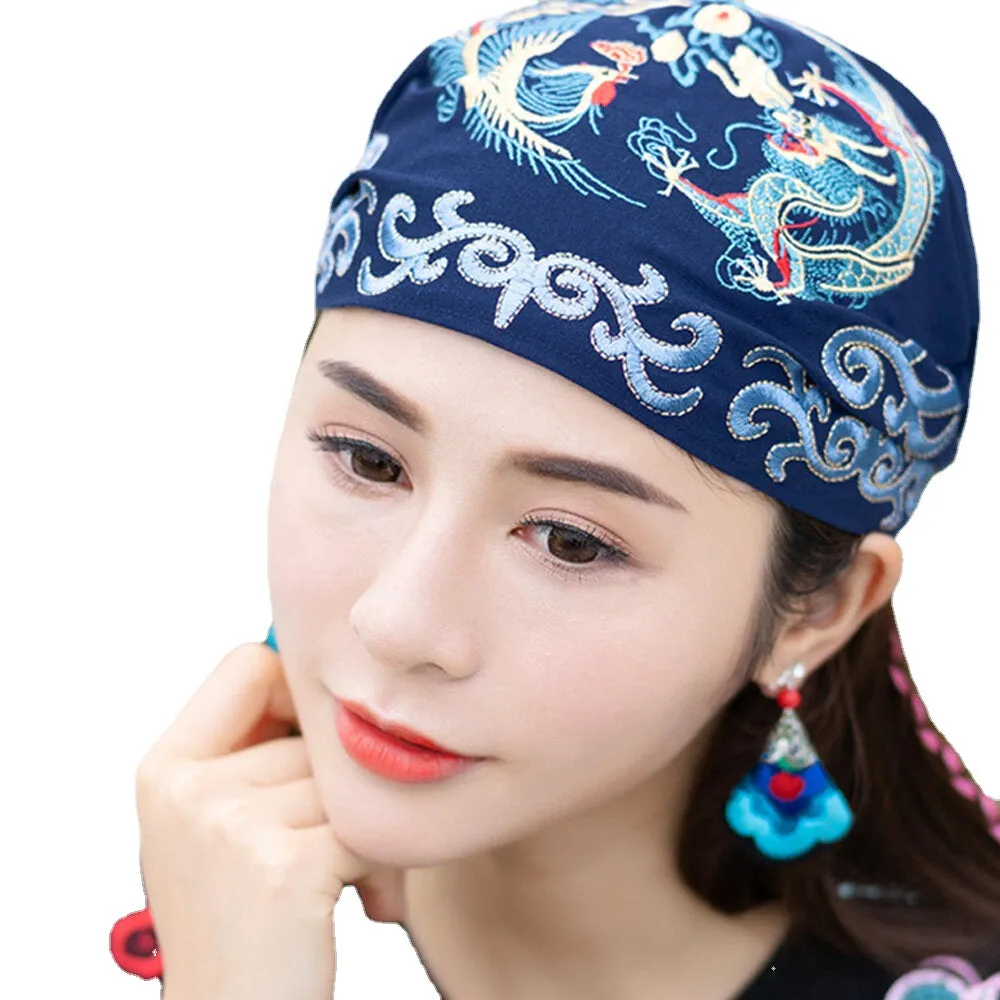 Women Ethnic Embroidery Beanie Caps Vintage Good Elastic Breathable Turban Caps