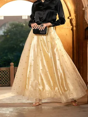 Women Gold Tulle Sequin Anarkali Skirt