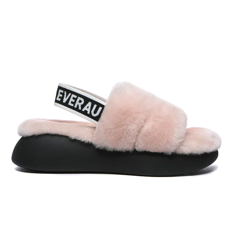 Women Sheepskin Wool Slingback Slippers