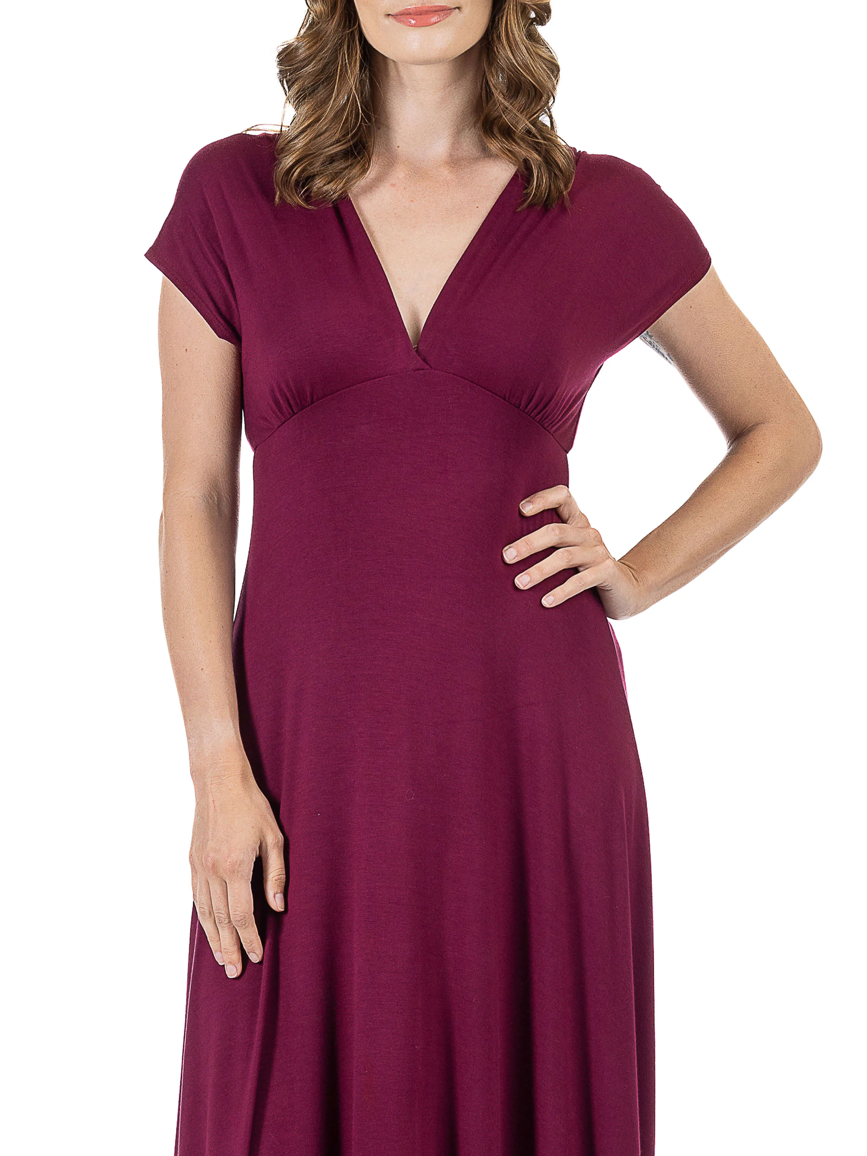 Womens Cap Sleeve V Neck Maxi Dress