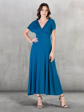 Womens Cap Sleeve V Neck Maxi Dress