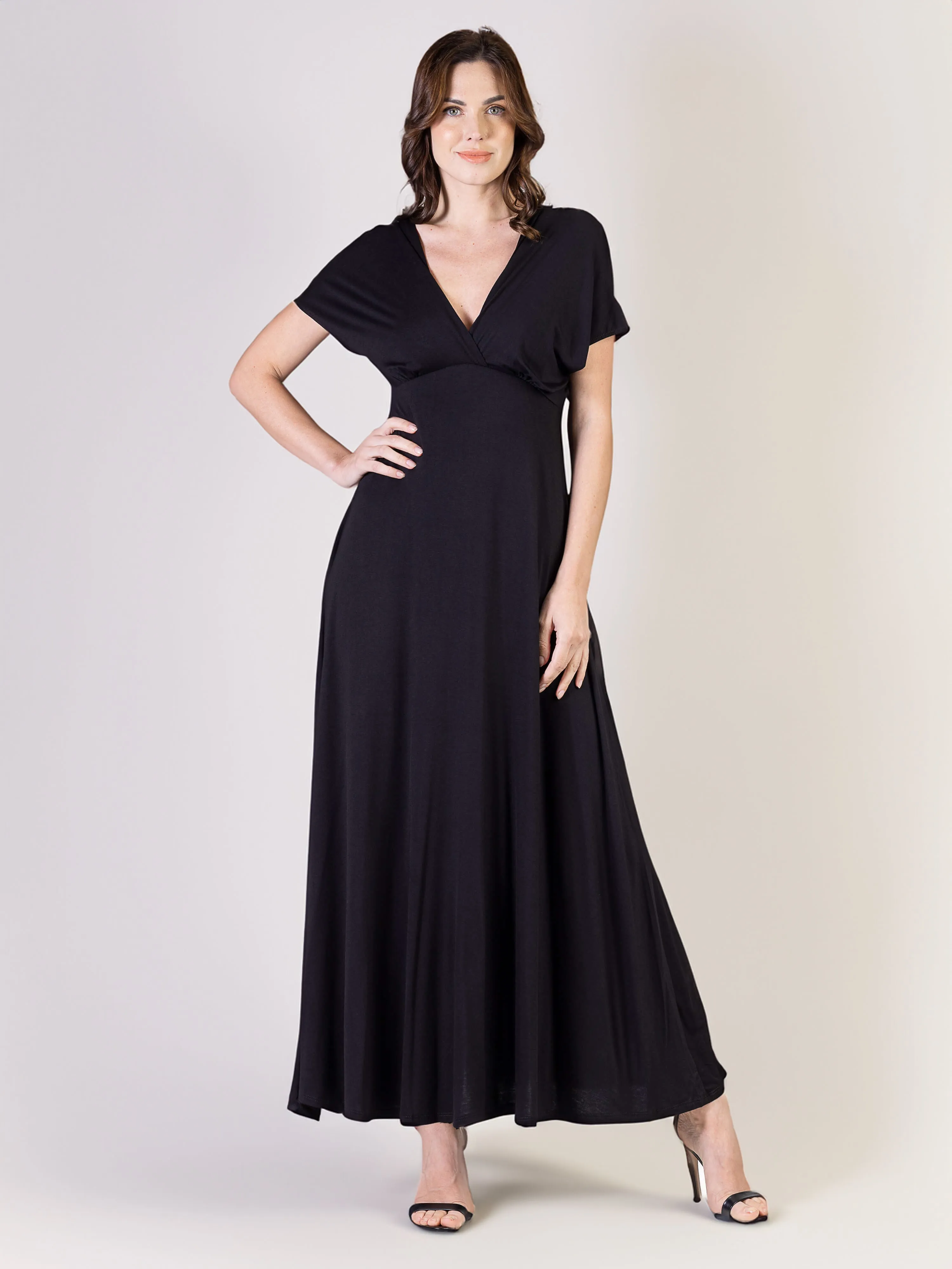 Womens Cap Sleeve V Neck Maxi Dress