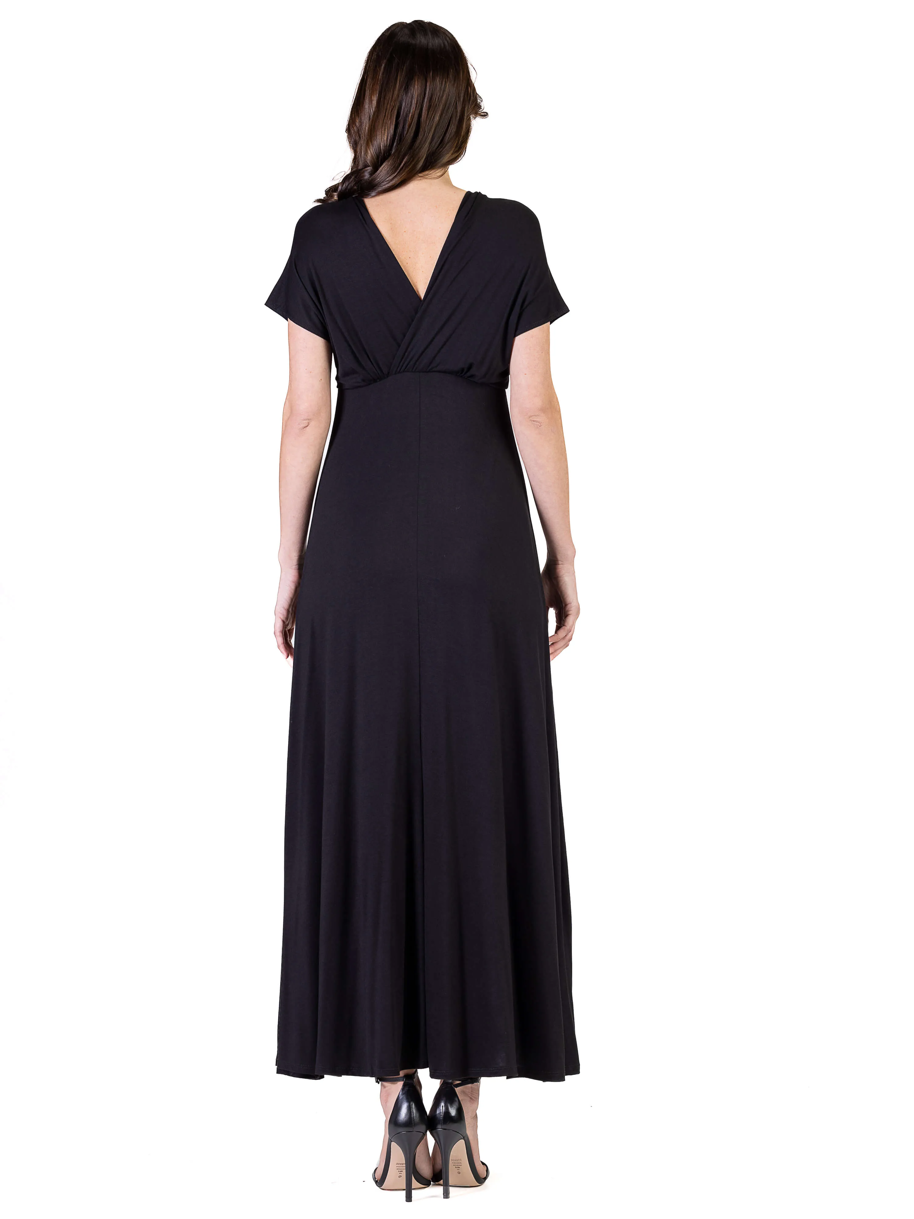 Womens Cap Sleeve V Neck Maxi Dress