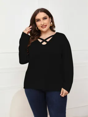 Women's Solid Color Off Neck Plus Size Long Sleeve Top