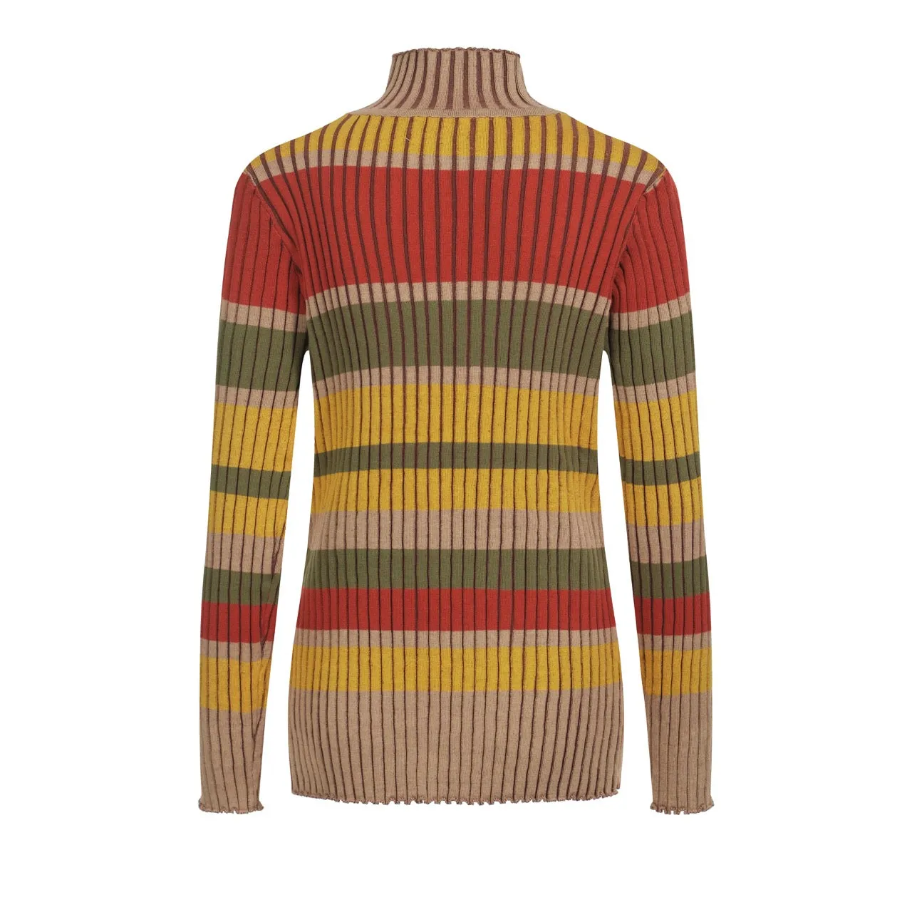 Women's vintage brown striped turtleneck knit T-shirt