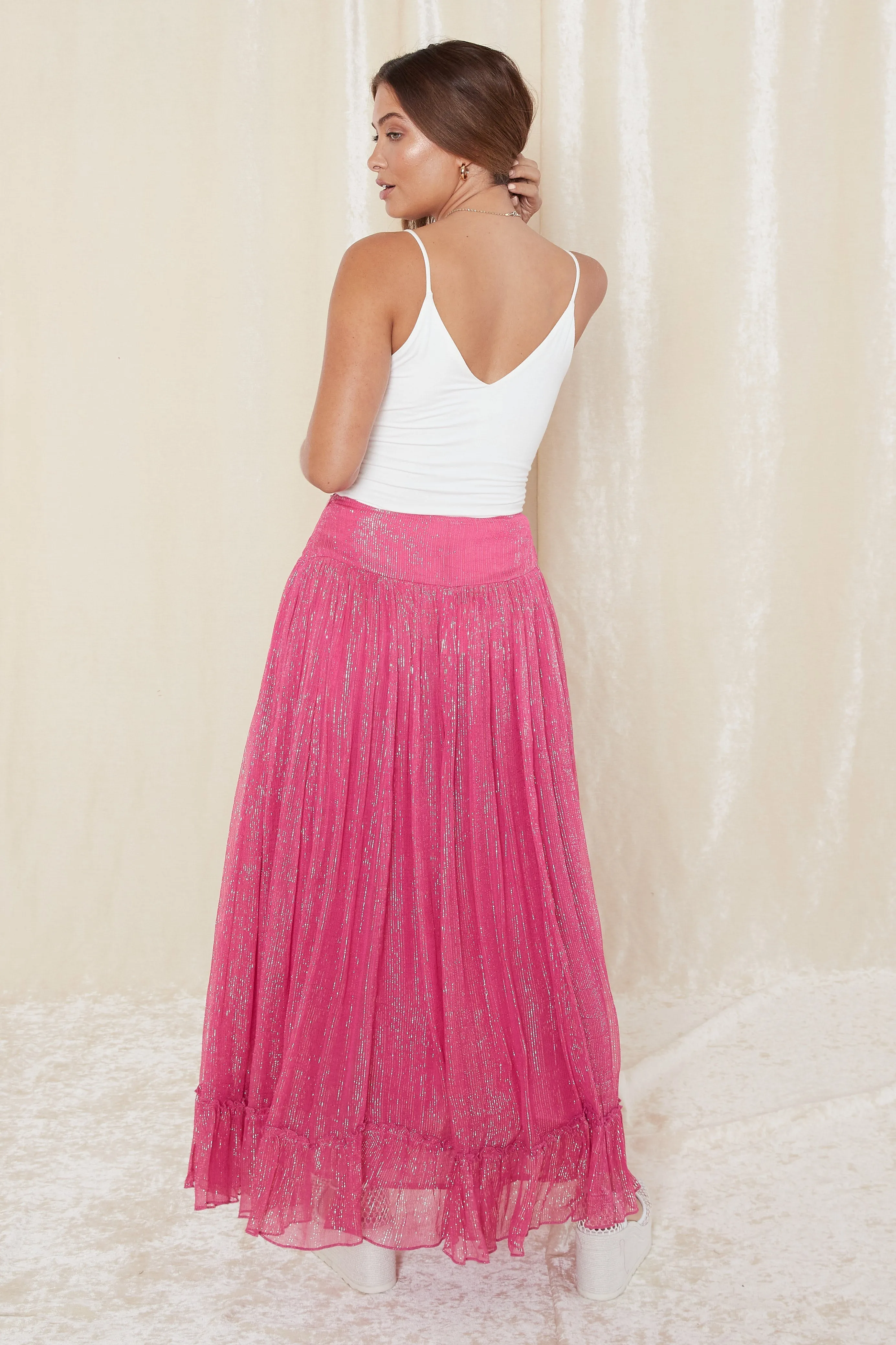 Zella Lurex Maxi Skirt - Magenta