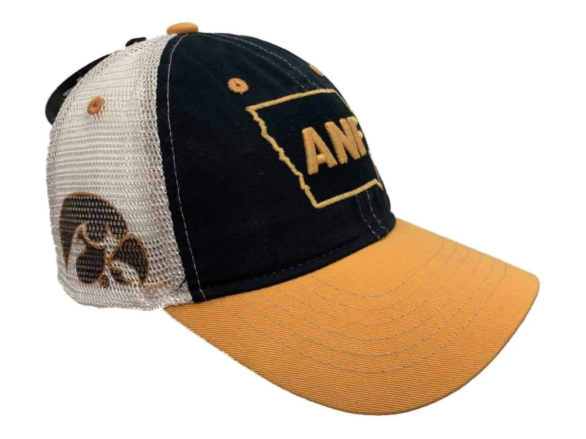 ZHats Iowa Hawkeyes ANF America Needs Farmers Black Gold Mesh Adj Relax Hat Cap