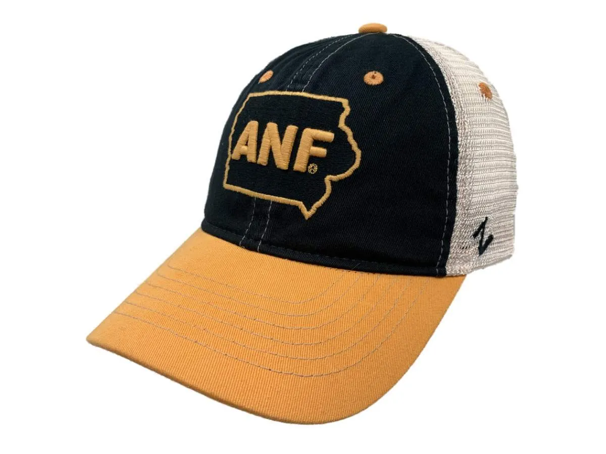 ZHats Iowa Hawkeyes ANF America Needs Farmers Black Gold Mesh Adj Relax Hat Cap